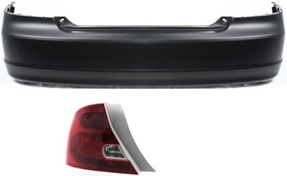 Rear Bumper Cover for 2001-2003 Honda Civic Coupe, 2-Piece Kit with Tail Lights, Replacement