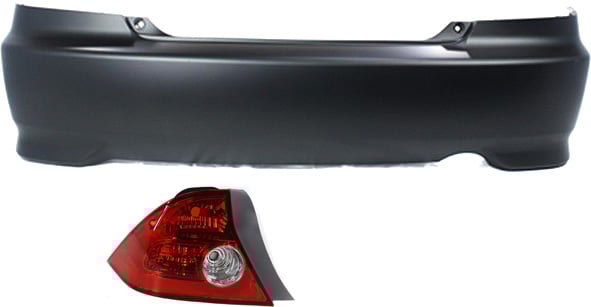 Rear Bumper Cover for 2004-2005 Honda Civic, 2-Piece Kit with Tail Lights, Coupe - Replacement