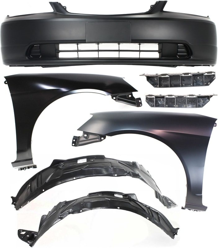 Front Bumper Cover Kit for 2001-2003 Honda Civic, 7-Piece Set with Bumper Brackets, Fender Liners and Fenders Replacement