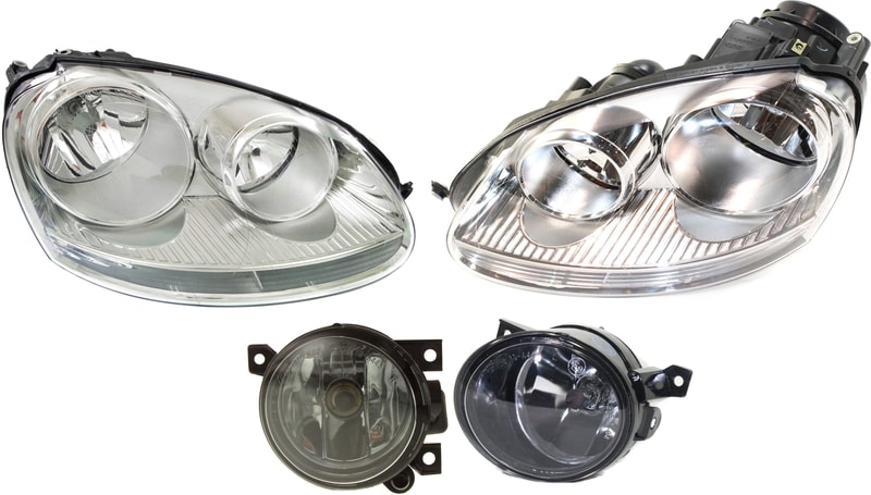 Headlight Assembly Kit for Volkswagen GTI 2006-2009 / Jetta 2006-2010, Right (Passenger) and Left (Driver), Halogen, 4-Piece kit, with Fog Lights, Replacement