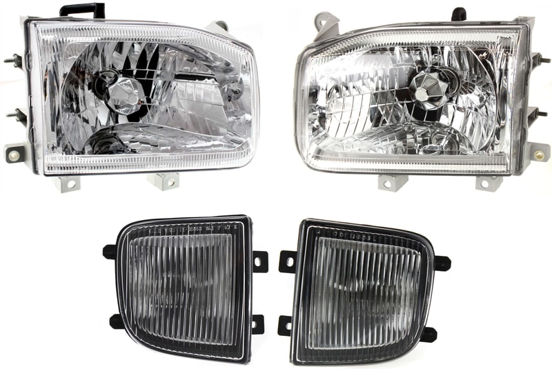 Fog Light Kit for Nissan Pathfinder 1999-2004, Right (Passenger) and Left (Driver), 4-Piece Assembly Set, Halogen, includes Headlight, Replacement