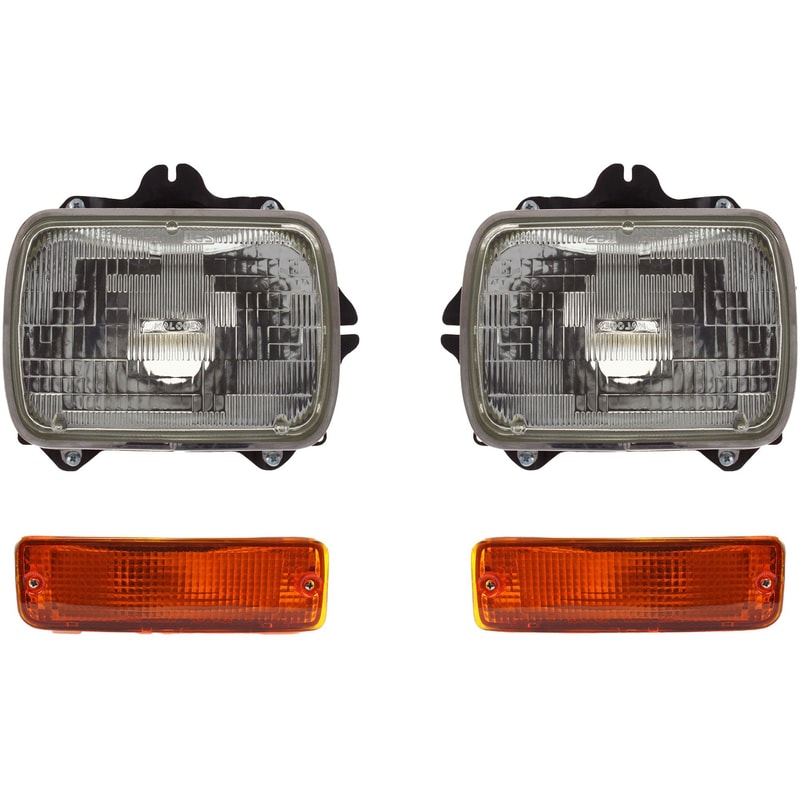 Headlight Assembly for Toyota Pickup 1989-1995 and 4Runner 1990-1991, Right (Passenger) and Left (Driver), Halogen, 4-Piece kit, with Turn Signal Lights, Replacement