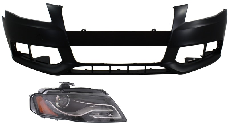 Headlight Kit for Audi A4/A4 QUATTRO (2009-2010), Right (Passenger) Side, Xenon Lens and Housing, 2-Piece Kit with Bumper Cover, Replacement