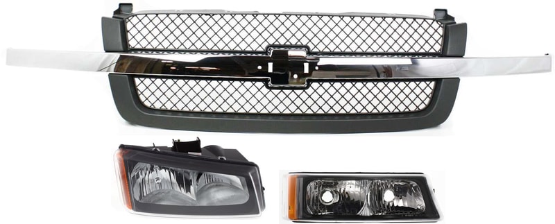 3-Piece Grille Kit for 2003-2007 Chevrolet Silverado, Includes Headlight and Turn Signal Light Replacement