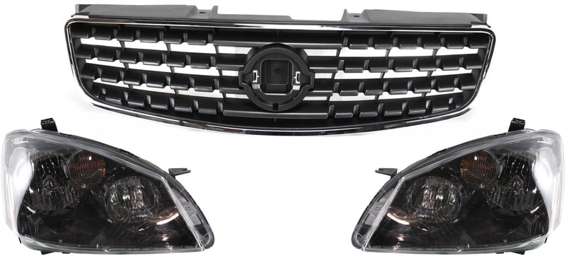 Headlight Kit for 2005-2006 Nissan Altima, Right (Passenger) and Left (Driver), Lens and Housing, Xenon, 3-Piece with Grille Assembly, Replacement
