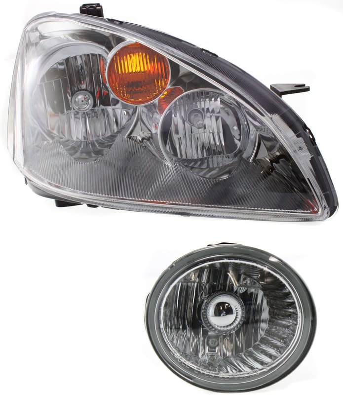 Headlight Assembly for Nissan Altima 2002-2004 Right (Passenger), Halogen, 2-Piece kit, with Fog Light, Replacement