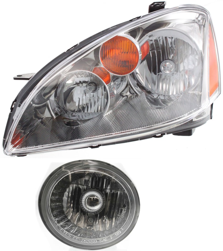 Headlight Assembly for 2002-2004 Nissan Altima, Left (Driver) Side, Halogen, 2-Piece Kit, with Fog Light, Replacement