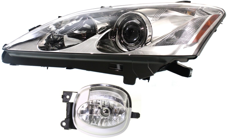 Headlight for Lexus ES350 (2007-2009) Left (Driver) Side, 2-Piece Kit, Without Bulb, Includes Fog Light, Replacement
