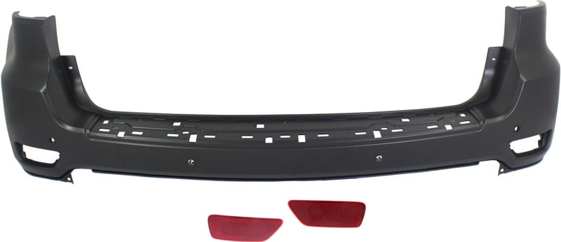 Rear Bumper Cover for Jeep Grand Cherokee 2011-2013, Upper, Primed (Ready to Paint), 3-Piece Kit with Bumper Reflectors, Replacement