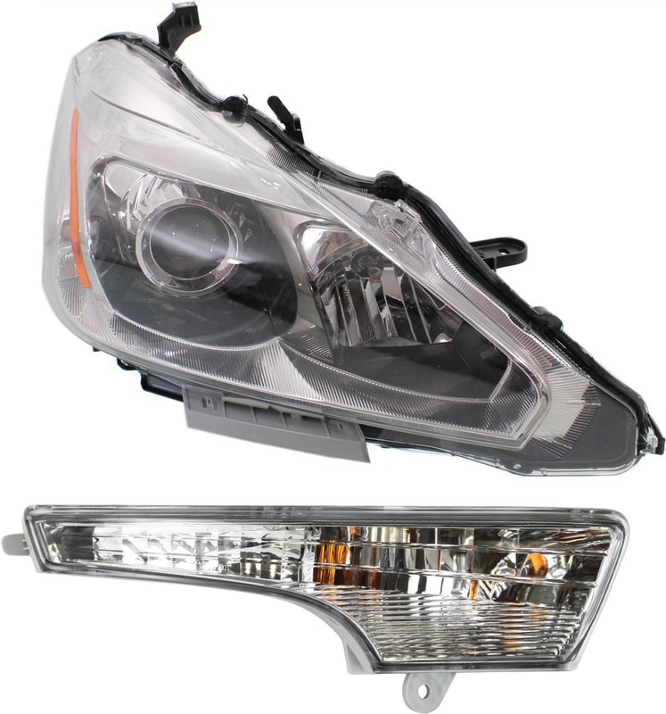 Headlight with Bulb and Turn Signal Light for Nissan Altima 2013-2015, Right (Passenger) Side, 2-Piece Kit, Replacement