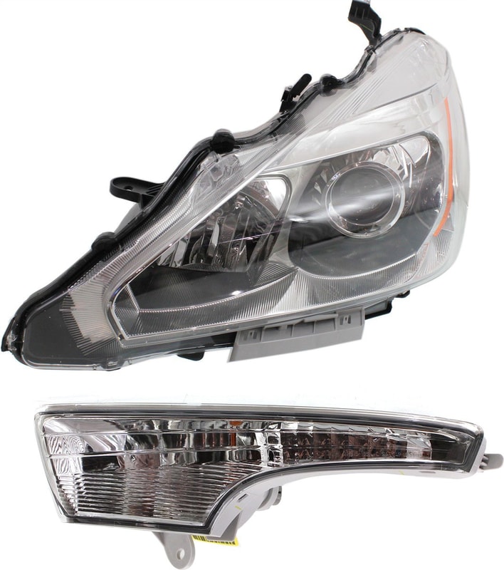 Headlight with Bulb and Turn Signal Light for 2013-2015 Nissan Altima, Left (Driver) Side, 2-Piece Kit, Replacement