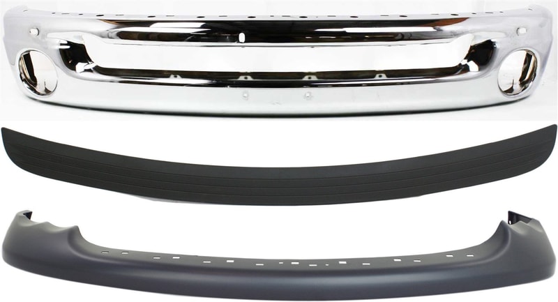 Front Bumper Kit for Dodge Ram 1500 (2002-2005), 2500/3500 models (2003-2005) - Includes Valance & Bumper Trim, Compatible with 2-Piece Type Bumper - Set of 3 Replacement