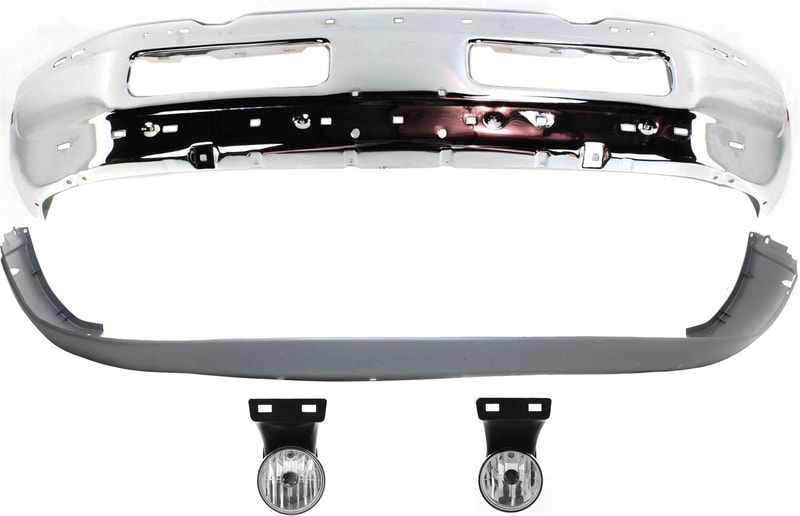 Front Bumper Kit for Dodge Full Size Pickup 1999-2002, Chrome 4-Piece, Includes Bumper Cover and Fog Lights, Replacement