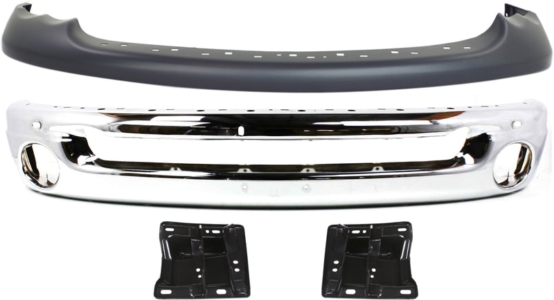 Front Bumper Kit for DODGE RAM 1500 (2002-2005), Chrome 4-Piece Set with Bumper Bracket and Valance, Fits 2-Piece Type Bumper, Suitable for 2003-2005 2500/3500 Models, Replacement