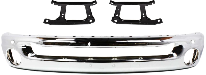 Front Bumper 3-Piece Kit with Brackets for 2002-2009 Dodge Full Size Pickup, Chrome Finish, Replacement