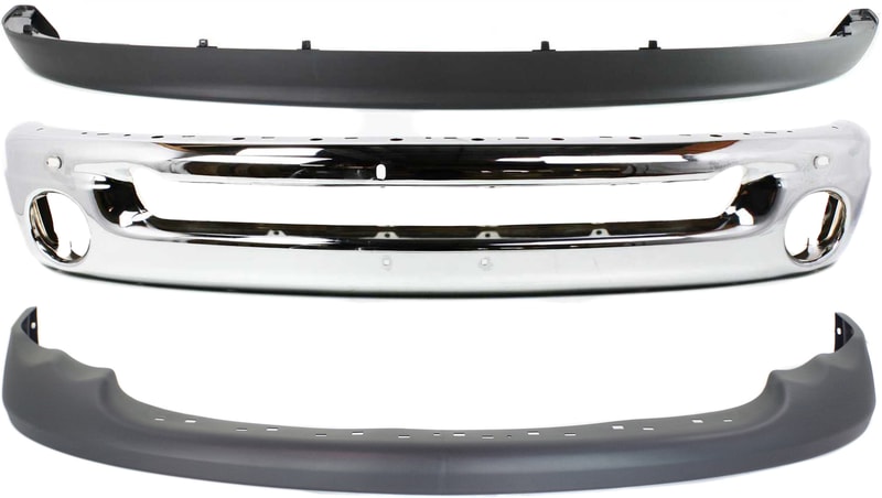 Front Bumper Chrome 3-Piece Kit with Valances for Dodge Full Size Pickup 2002-2005, Replacement