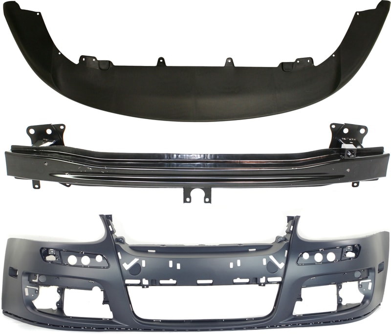 Front Bumper Cover for 2005-2010 Volkswagen Jetta, 3-Piece Kit with Bumper Reinforcement and Valance, Replacement Set