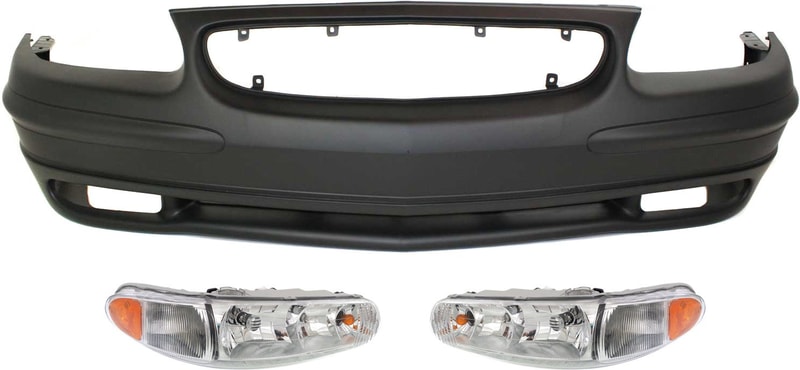 Headlight for Buick Regal 1997-2004 Right (Passenger) and Left (Driver) with Bulbs, 3-Piece kit, with Bumper Cover Replacement