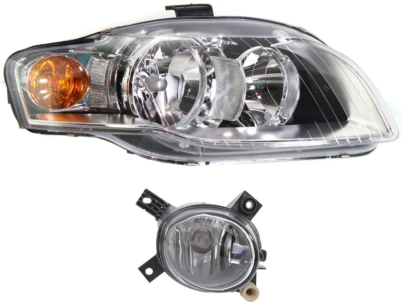 Headlight Assembly Kit for Audi A4/A4 QUATTRO/S4 2005-2009, Right (Passenger) Halogen, 2-Piece with Fog Light, Replacement