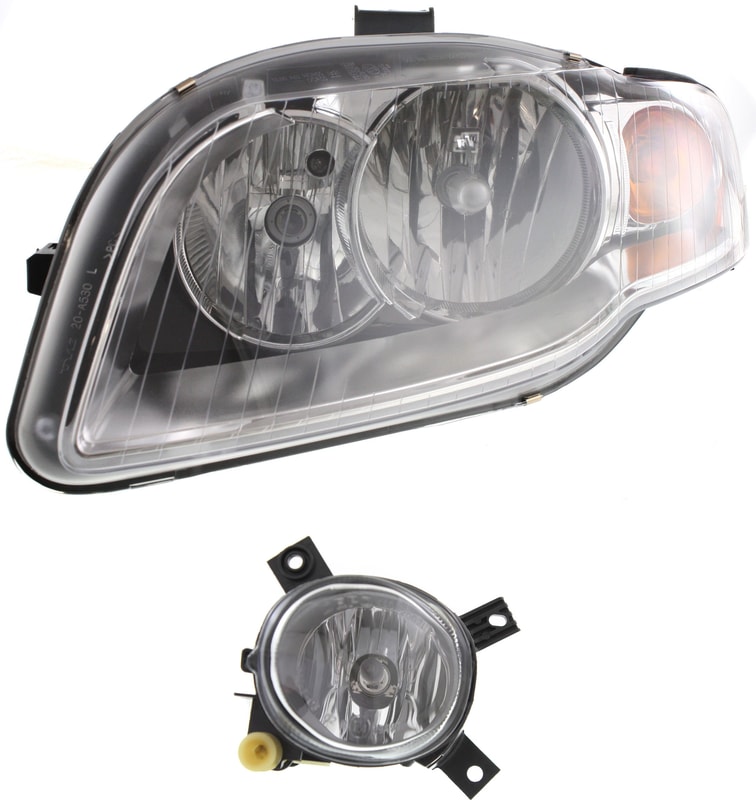 Headlight Assembly Kit for Audi A4/A4 QUATTRO/S4 (2005-2009), Left (Driver), Halogen, with Fog Light, 2-Piece Replacement