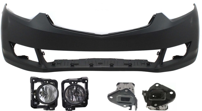 Front Bumper Cover for Acura TSX 2009-2010, 5-Piece Kit, Primed (Ready to Paint) with Bumper Brackets and Fog Lights, Replacement