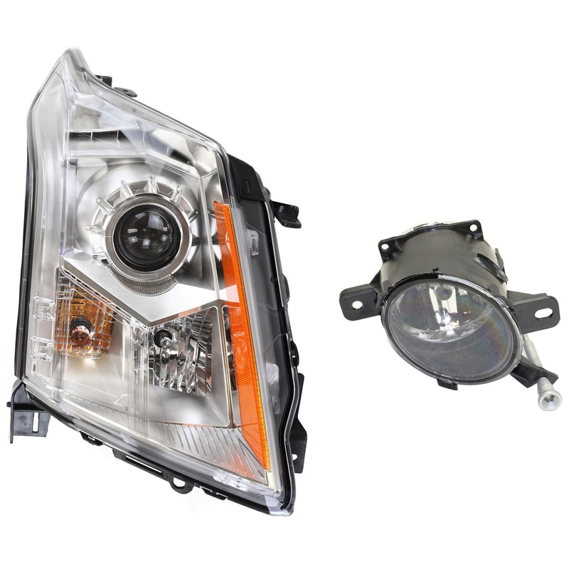 Headlight Assembly Kit for 2010-2012 Cadillac SRX, Right (Passenger), Halogen, 2-Piece Kit, with Fog Light, Replacement