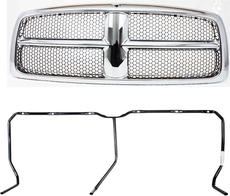 2-Piece Grille Kit for 2002-2005 Dodge Ram Full Size Pickup, New Body Style, Includes Grille Bracket, Replacement