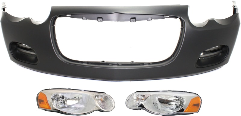 Headlight Assembly Kit for 2004-2006 Chrysler Sebring, Right (Passenger) and Left (Driver), Halogen, 3-Piece with Bumper Cover, Replacement