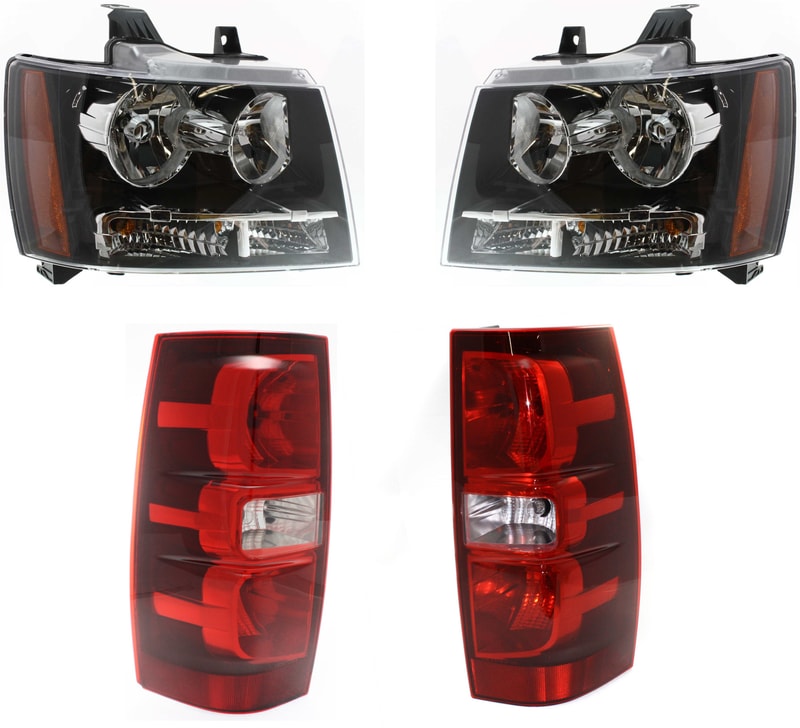 Headlight and Tail Light Assembly for Chevrolet Suburban 1500/Tahoe 2007-2014, Right (Passenger) and Left (Driver), Halogen, 4-Piece Kit, Replacement