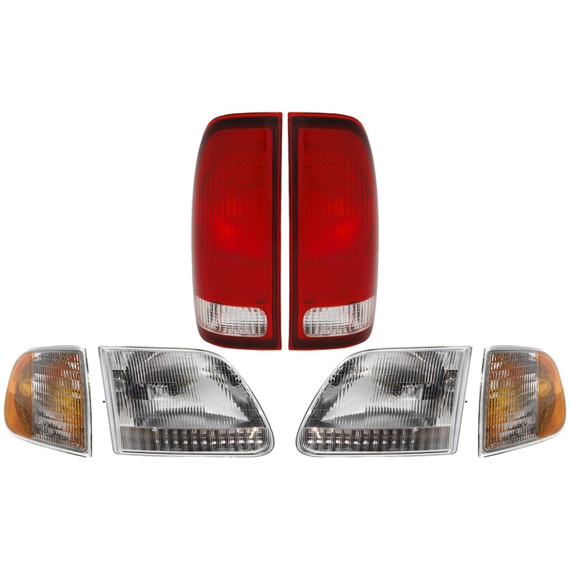Headlight Kit for 1997-2003 Ford F-Series, Right (Passenger) & Left (Driver) with Bulbs, 6-Piece Set includes Corner and Tail Light Replacement. Fits F-150, F-250, F-350