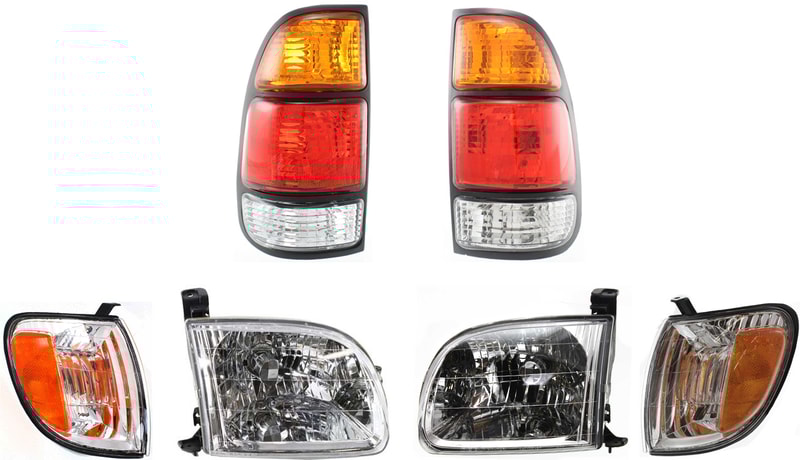 Headlight and Tail Light Assembly for Toyota Tundra 2000-2004, Right (Passenger) and Left (Driver), Halogen, 6-Piece kit with Turn Signal Lights, Replacement
