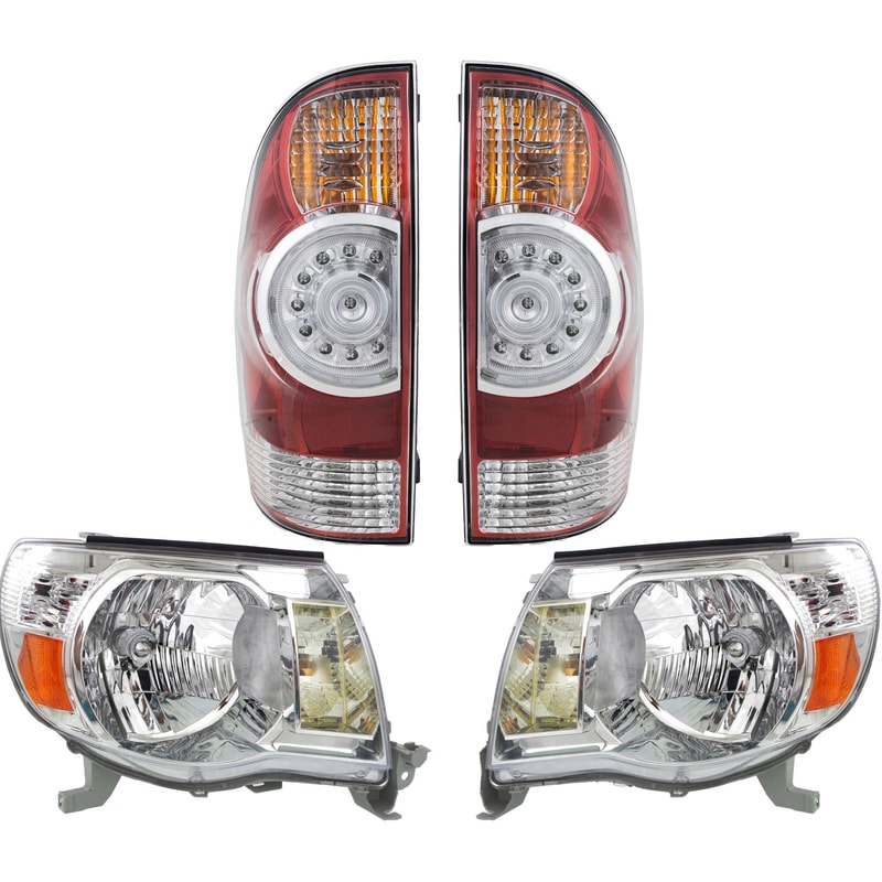 Tail Light and Headlight Kit for Toyota Tacoma 2008, Right (Passenger) and Left (Driver) 4-Piece Replacement Set