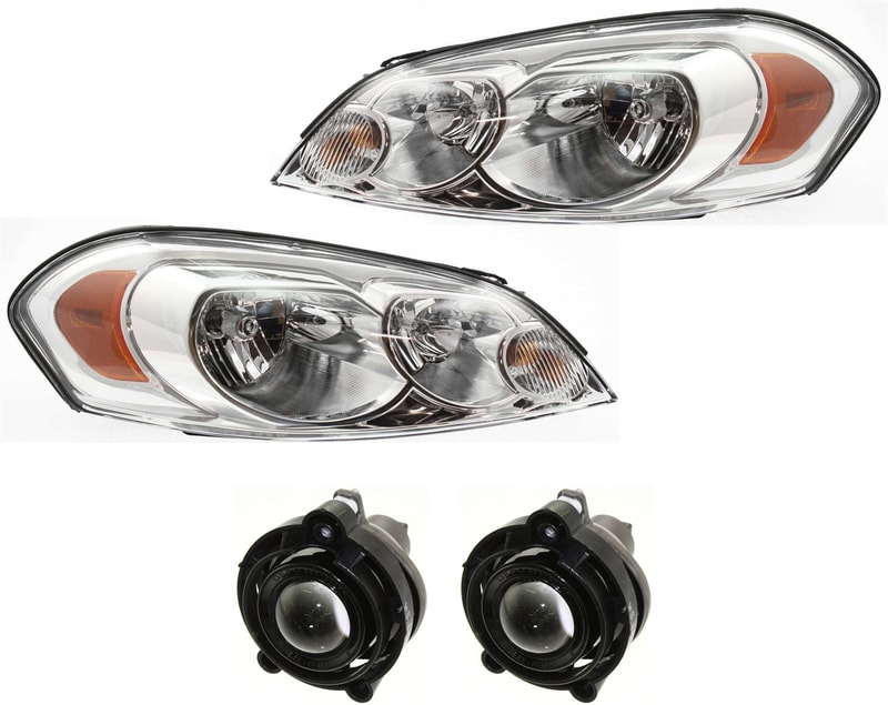 Headlight Kit for Chevrolet Impala 2006-2013 & Impala Limited 2014-2016, Right (Passenger) and Left (Driver) Sides, Includes Bulbs, 4-Piece Set with Fog Lights, Replacement