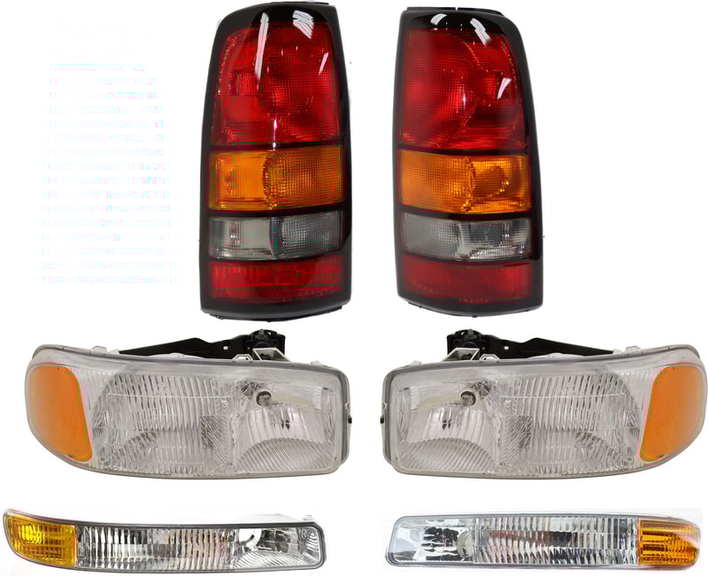 Tail Light for GMC Sierra P/U 2004-2007, Right (Passenger) and Left (Driver) 6-Piece Kit with Headlight, Parking Light and Tail Light Replacement