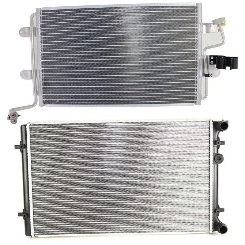 Aluminum Core Radiator Kit for AUDI TT/TT QUATTRO 2000-2006, JETTA 1999-2005, Fits 4/5/6 Cylinder, 1.8L/1.9L/2.0L Engines, Includes A/C Condenser, Replacement