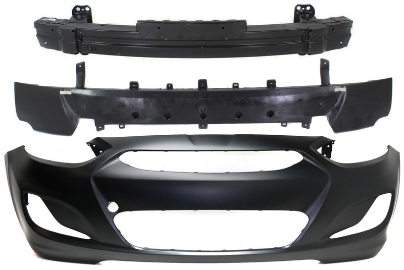 Front Bumper Cover Kit for 2014-2017 Hyundai Accent, 3-Piece Set with Bumper Absorber and Bumper Reinforcement, Replacement