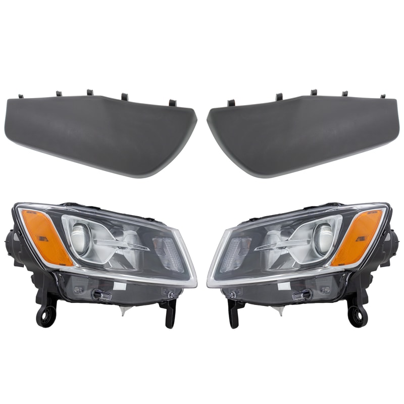 Headlight Assembly Kit for Jeep Grand Cherokee 2014-2016, Right (Passenger) and Left (Driver), 4-Piece Set, Halogen, Includes Bumper Trim, Replacement