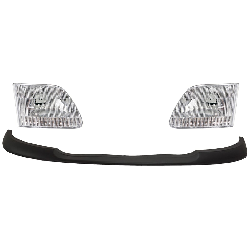 Headlight Assembly for Ford F-150 1999-2003 / F-150 Heritage 2004-2004, Right (Passenger) and Left (Driver), 4-Piece kit, Halogen, with Bumper Trim, Replacement