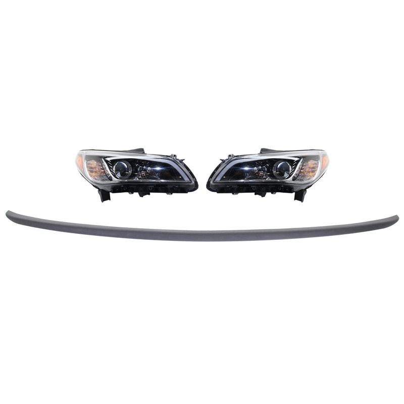 Headlight Assembly Kit for 2015-2017 Hyundai Sonata, Right (Passenger) and Left (Driver), 3-Piece with Halogen, Daytime Running Light, Inclusive of Bumper Trim, Replacement