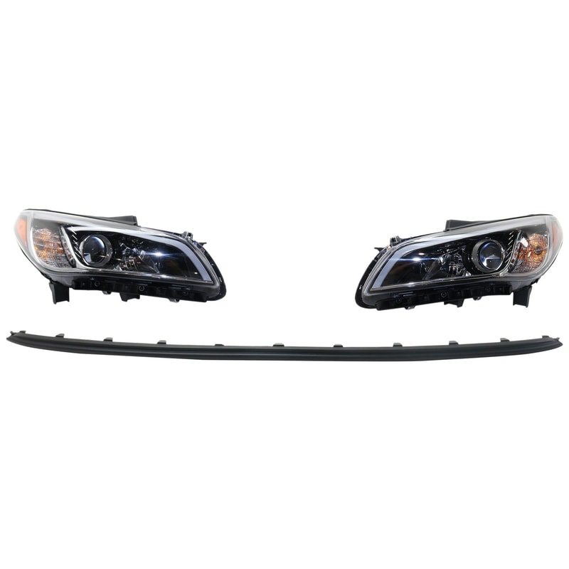 Headlight Assembly Kit for Hyundai Sonata 2015-2017, Right (Passenger) and Left (Driver), 3-Piece with Halogen, Daytime Running Light and Bumper Trim, Replacement