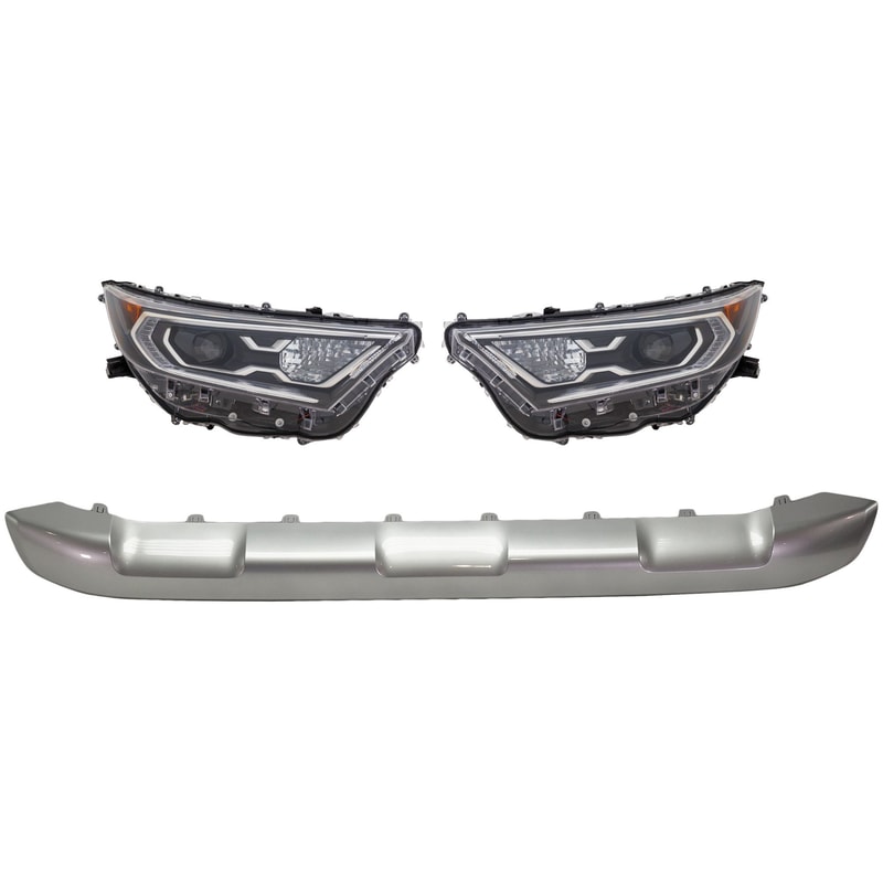 Headlight Kit for Toyota RAV4 2019-2021, 4-Piece, Right (Passenger) and Left (Driver), Halogen Lens and Housing with Bumper Trim, Replacement