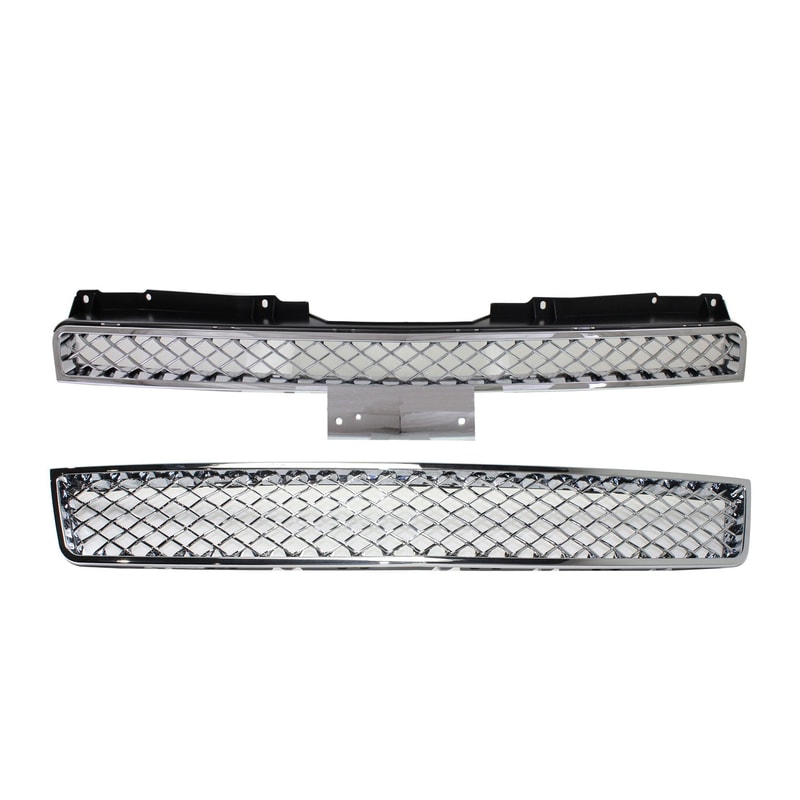 Grille Assembly Kit for Chevrolet Avalanche/Suburban 2500 (2007-2013) & Suburban 1500/Tahoe (2007-2014), Upper and Lower, Chrome Shell and Insert, with Bumper Grille Replacement