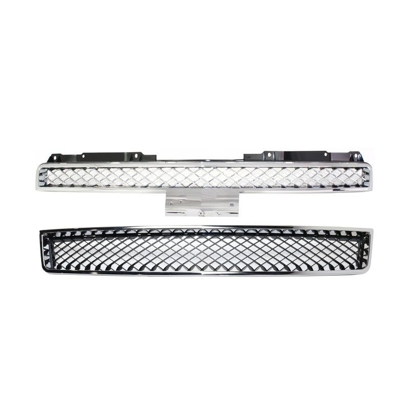 Grille Assembly Kit for 2007-2013 Chevrolet Avalanche/Suburban 2500 & 2007-2014 Suburban 1500/Tahoe, 2-Piece Upper and Lower, Plastic, Chrome Shell, with Bumper Grille Replacement