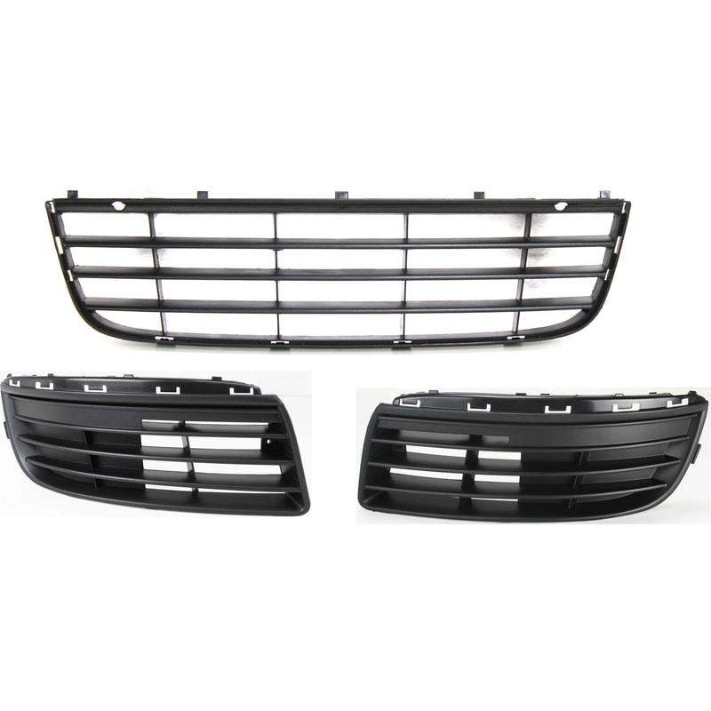 Front Fog Light Cover for 2005-2010 Volkswagen Jetta, Right (Passenger) and Left (Driver) Side, 3-Piece Kit with Bumper Grille, Replacement