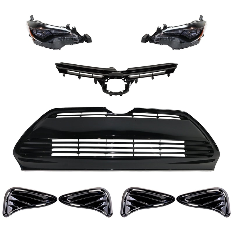 Headlight Assembly for 2017-2018 Toyota Corolla, Right (Passenger) and Left (Driver), LED, 6-Piece Kit with Bumper Grille, Fog Light Cover, and Grille Assembly Replacement