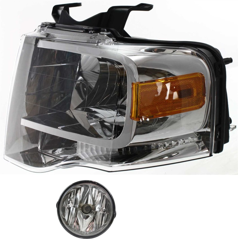 Headlight Assembly Kit for Ford Expedition 2007-2014, Left (Driver), Halogen, 2-Piece Kit, Includes Fog Light - Complete Replacement Set