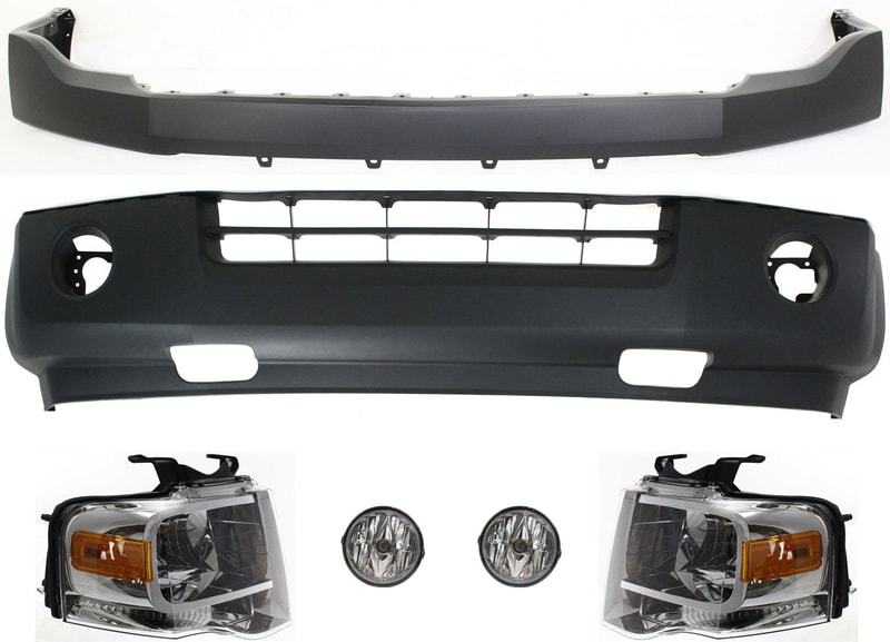 Headlight Kit for Ford Expedition 2007-2014, Right (Passenger) and Left (Driver), with Bulbs, 6-Piece set, includes Bumper Covers and Fog Lights Replacement