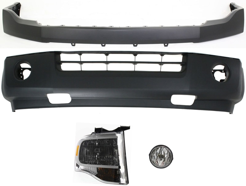 Headlight Assembly Kit for Ford Expedition 2007-2014 Right (Passenger), Halogen, 4-Piece Set with Bumper Covers and Fog Light Replacement
