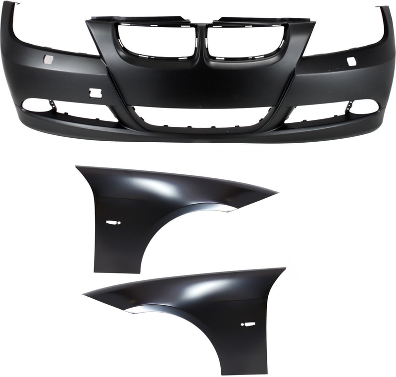 Front Bumper Cover Kit for BMW 3-Series (2006-2008), 3-Piece with Fenders, Replacement