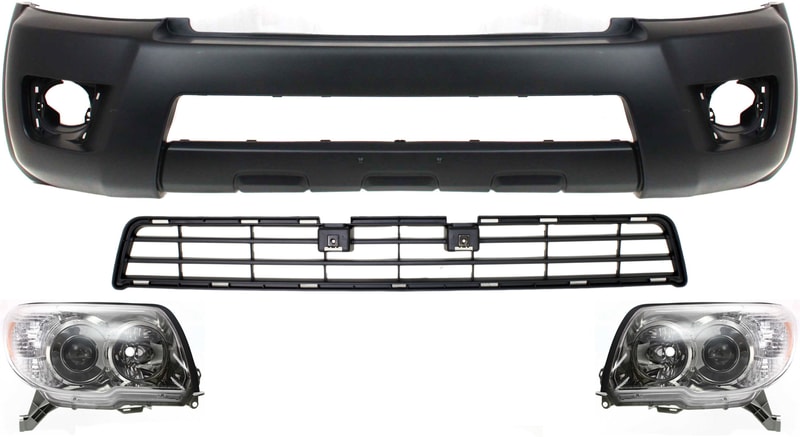 Headlight Kit for 2006-2007 Toyota 4Runner, Right (Passenger) and Left (Driver) Lens and Housing, Halogen, 4-Piece with Bumper Cover and Bumper Grille, Replacement 